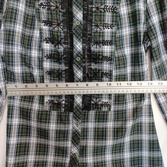 J Crew Plaid Shirt Button Front Bead Detail Cotton Womens Small - Picture 7 of 9
